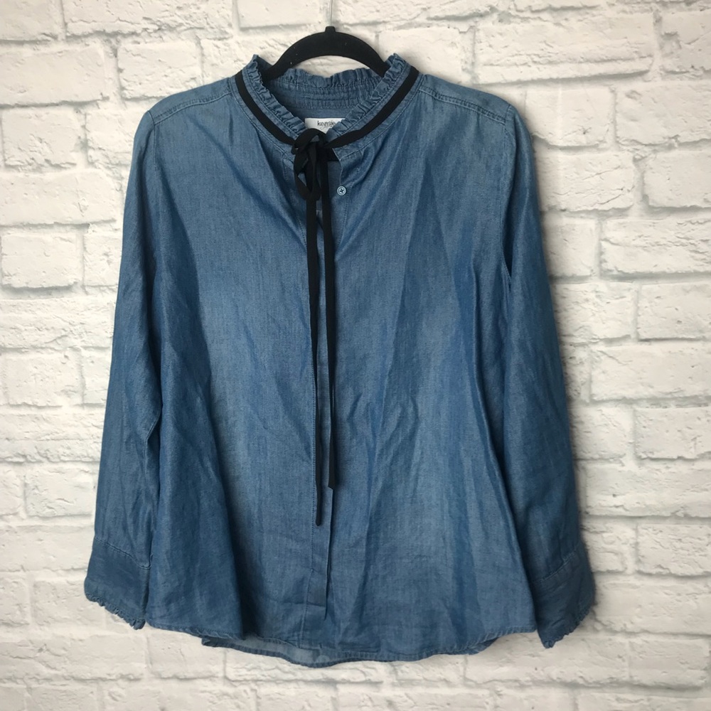 Kensie | Chambray Button Up With Ribbon Tie - image 1